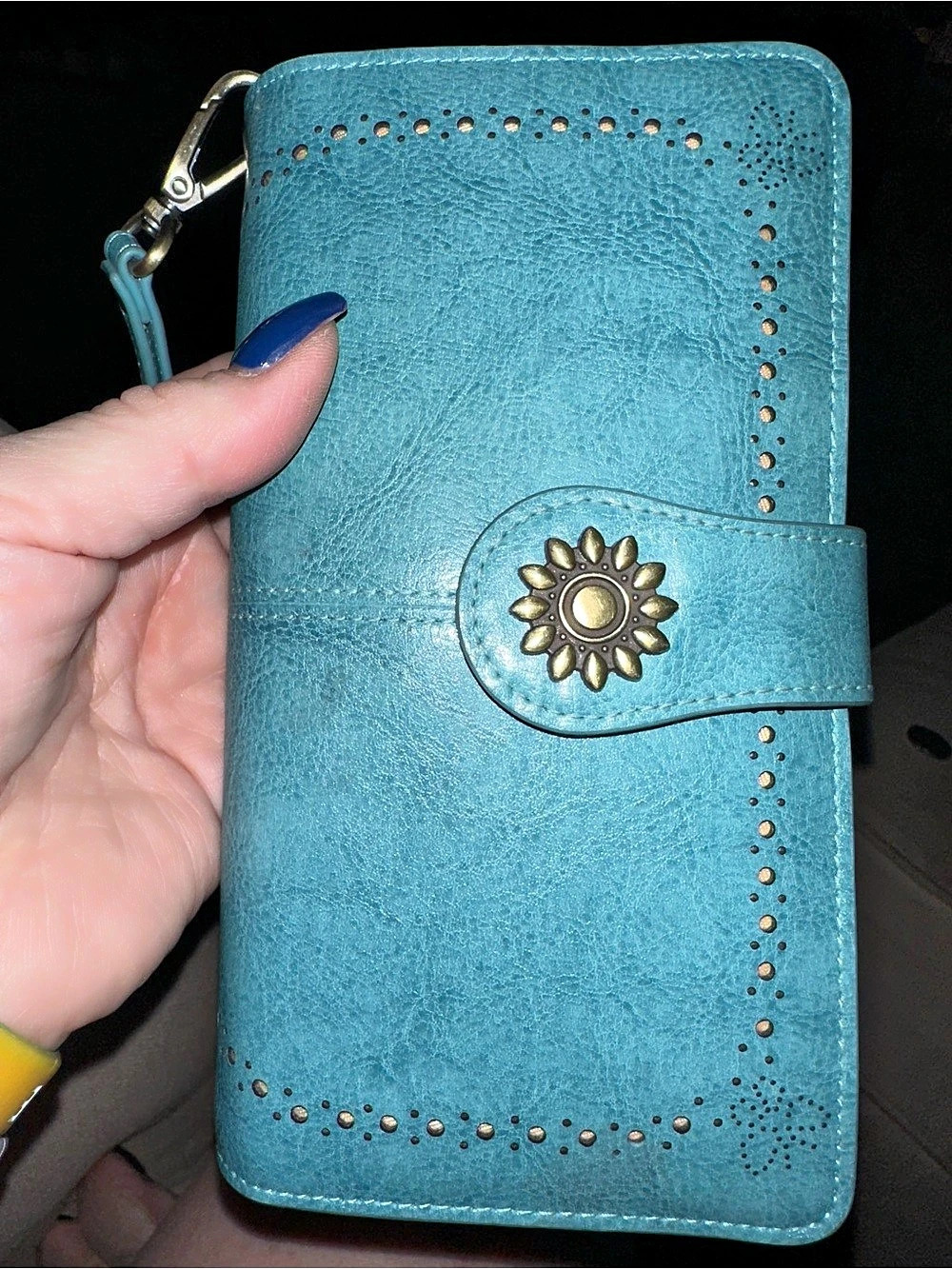 Turquoise Sunflower Zip-Around Wallet